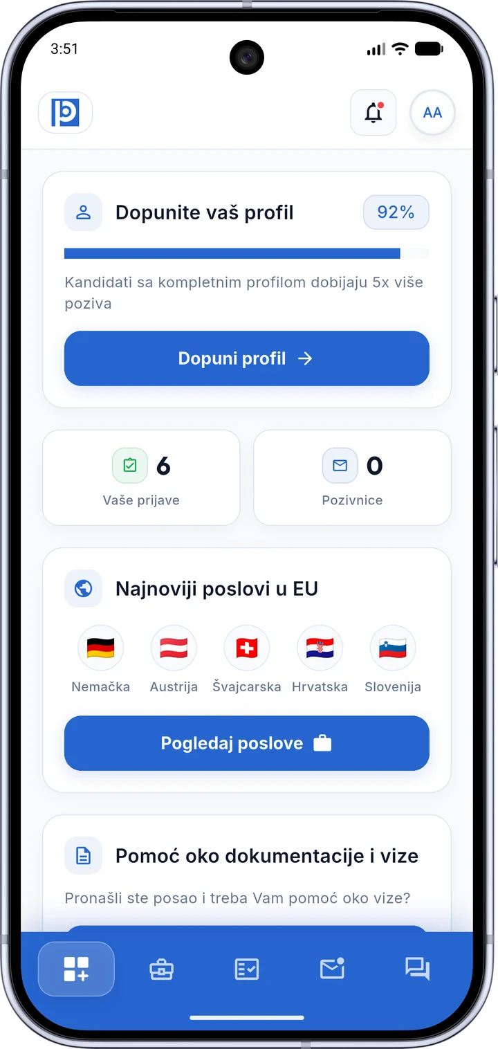 The Balkan Posao candidate app on a phone