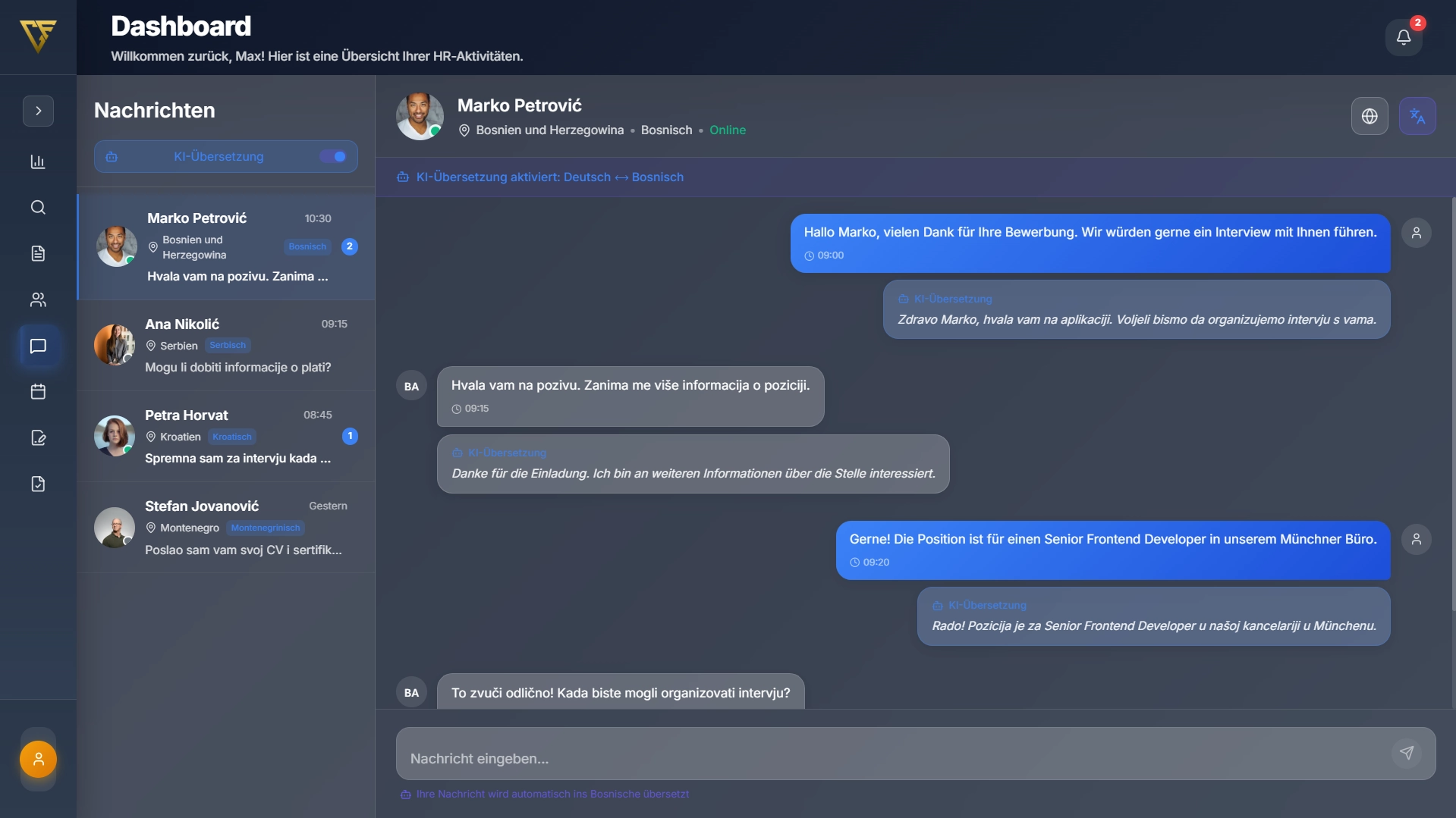 KI-Übersetzung Chat System - Direkter Kontakt mit ausländischen Fachkräften ohne Sprachbarriere